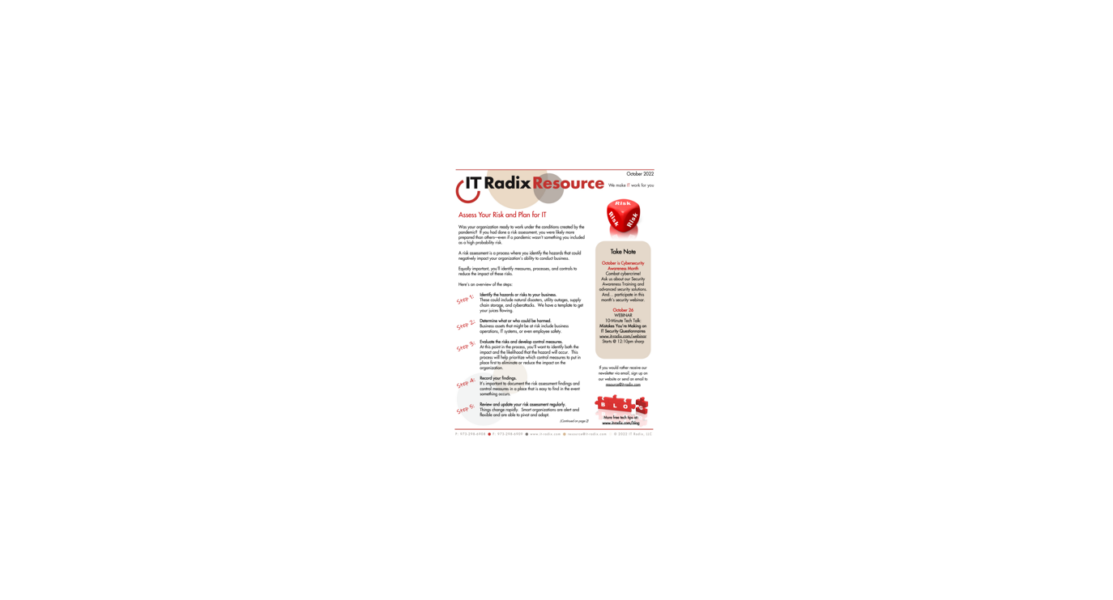 The October 2022 IT Radix newsletter focuses on: IT risk assessments