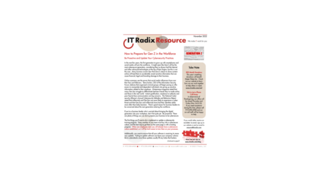 The November 2022 IT Radix newsletter focuses on: Gen Z in the workforce