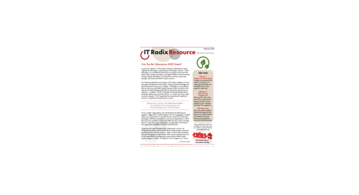 The February 2023 IT Radix newsletter focuses on: green technology